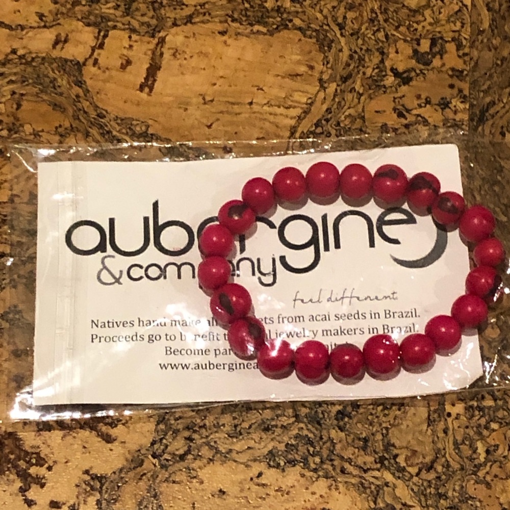Brazilian Red Dyed Acai Seed Bracelet, Size Small
